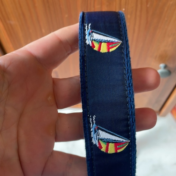 Leather Man Ltd., men’s 32” navy blue woven cotton and leather sailboat belt EUC - Picture 6 of 6